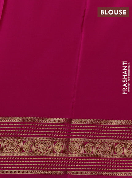 Bottle Green& Pink Pure Mysore Silk Saree -Contarst Border