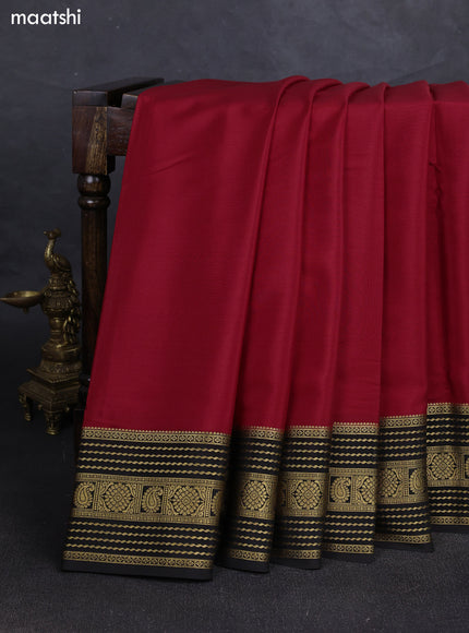 Red& Black Pure Mysore Silk Saree -Contarst Border