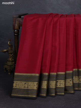 Red& Black Pure Mysore Silk Saree -Contarst Border