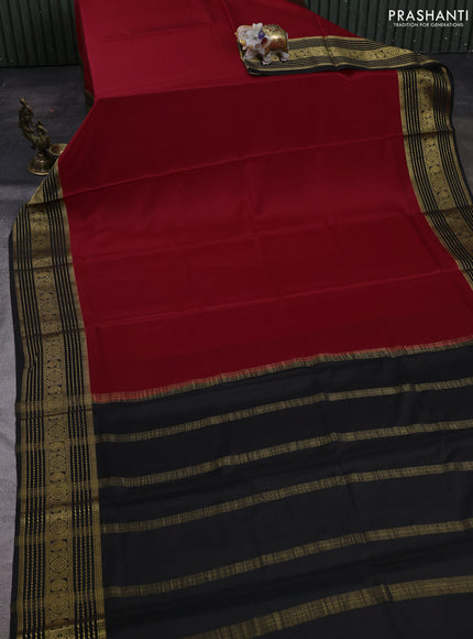 Red& Black Pure Mysore Silk Saree -Contarst Border