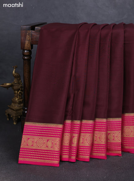 Coffee Brown& Pink Pure Mysore Silk Saree -Contarst Border