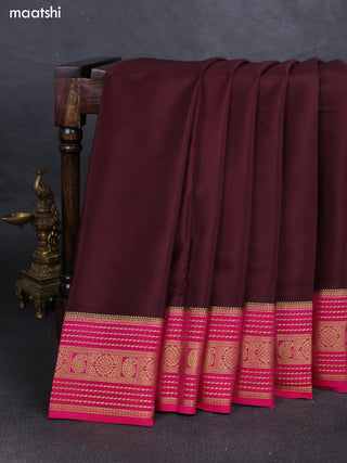 Coffee Brown& Pink Pure Mysore Silk Saree -Contarst Border