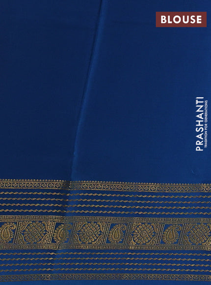 Mustard& Peacock Blue Pure Mysore Silk Saree -Contarst Border