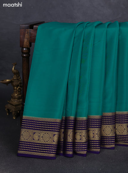 Teal Green& Blue Pure Mysore Silk Saree -Contarst Border