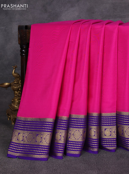 Magenta Pink& Violet Pure Mysore Silk Saree -Contarst Border