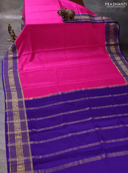 Magenta Pink& Violet Pure Mysore Silk Saree -Contarst Border
