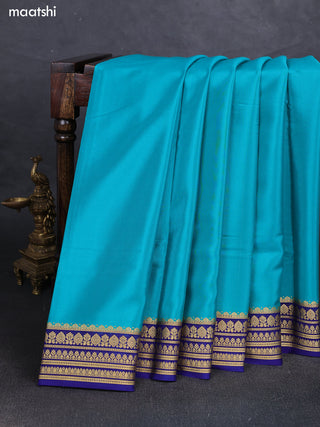 Teal & Blue Pure Mysore Silk Saree -Contarst Border
