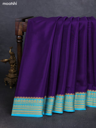 Violet& Teal Blue Pure Mysore Silk Saree -Contarst Border