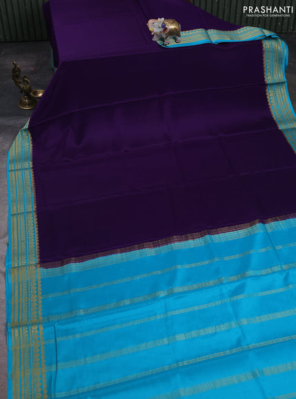 Violet& Teal Blue Pure Mysore Silk Saree -Contarst Border