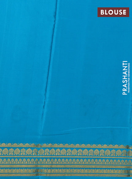 Violet& Teal Blue Pure Mysore Silk Saree -Contarst Border
