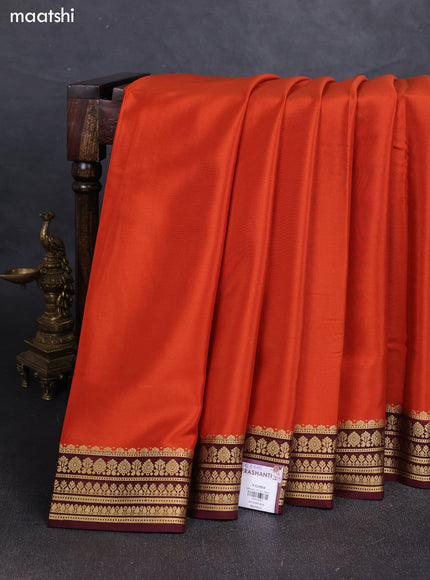 Rust & Brown Pure Mysore Silk Saree -Contarst Border