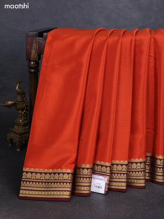 Rust & Brown Pure Mysore Silk Saree -Contarst Border