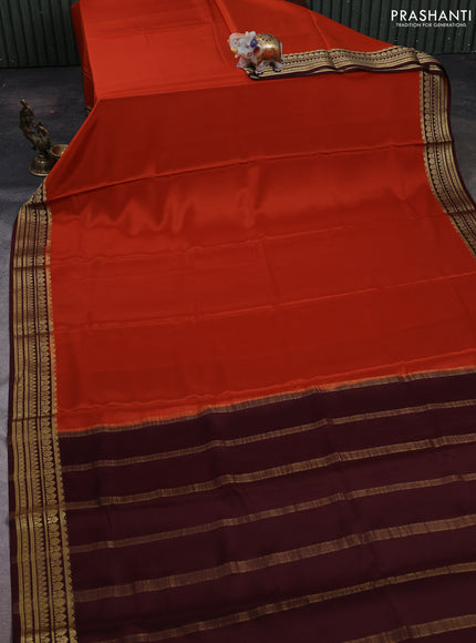 Rust & Brown Pure Mysore Silk Saree -Contarst Border