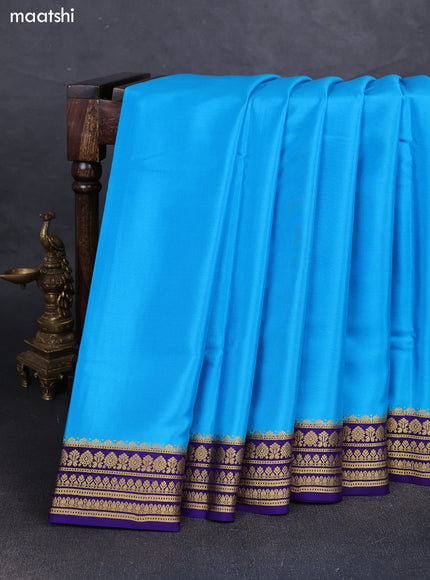 Cs Blue& Blue Pure Mysore Silk Saree -Contarst Border