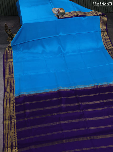 Cs Blue& Blue Pure Mysore Silk Saree -Contarst Border