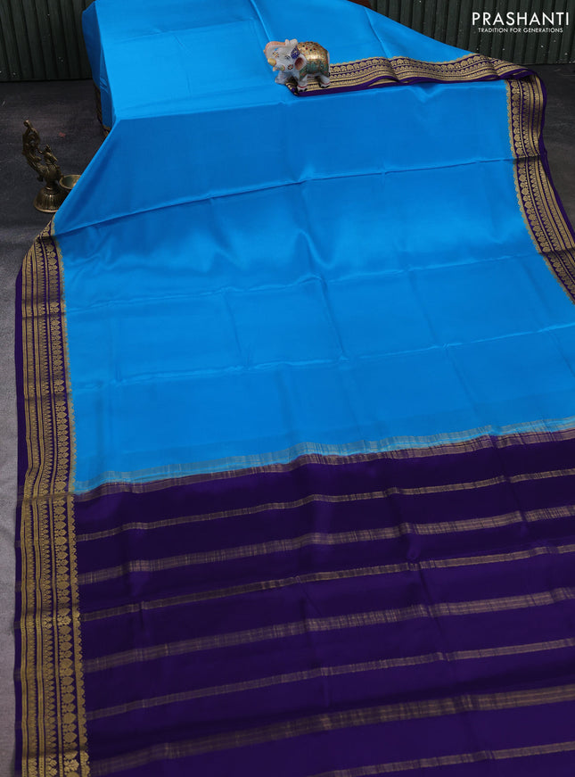 Cs Blue & Blue Pure Mysore Silk Saree - Contrast Border