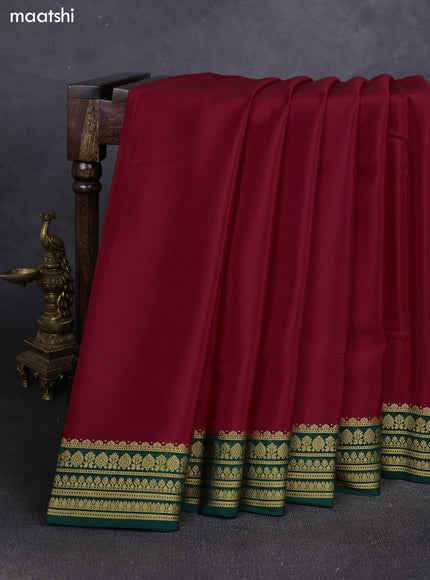 Red& Green Pure Mysore Silk Saree -Contarst Border