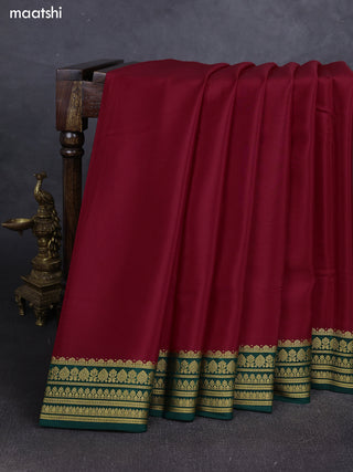 Red& Green Pure Mysore Silk Saree -Contarst Border