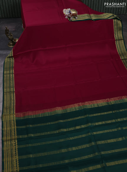 Red& Green Pure Mysore Silk Saree -Contarst Border