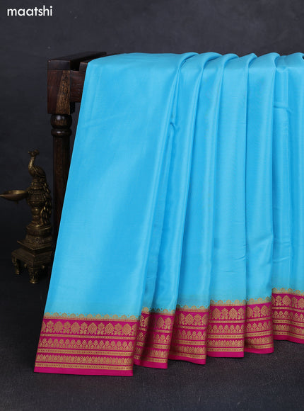 Sky Blue& Pink Pure Mysore Silk Saree -Contarst Border