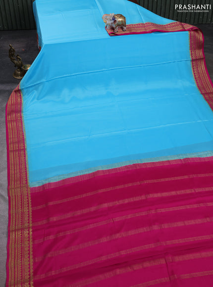Sky Blue& Pink Pure Mysore Silk Saree -Contarst Border