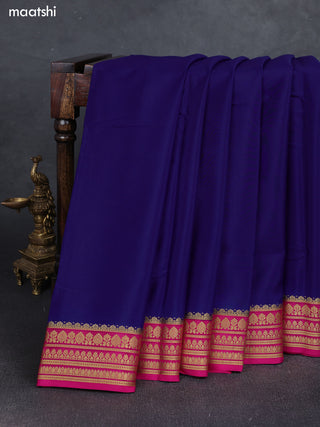 Violet& Pink Pure Mysore Silk Saree -Contarst Border
