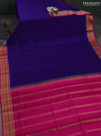 Violet& Pink Pure Mysore Silk Saree -Contarst Border