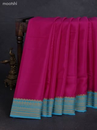 Magenta Pink& Sky Blue Pure Mysore Silk Saree -Contarst Border