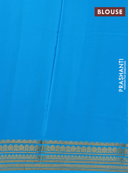 Magenta Pink& Sky Blue Pure Mysore Silk Saree -Contarst Border