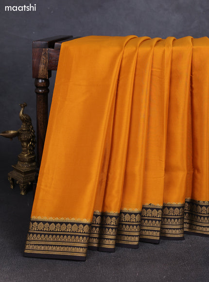 Mustard& Black Pure Mysore Silk Saree -Contarst Border