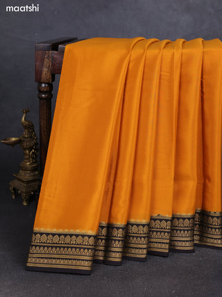 Mustard& Black Pure Mysore Silk Saree -Contarst Border