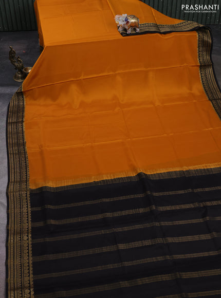 Mustard& Black Pure Mysore Silk Saree -Contarst Border
