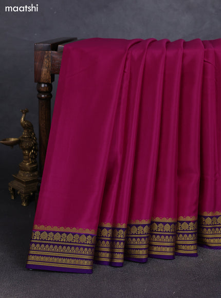 Magenta Pink& Violet Pure Mysore Silk Saree -Contarst Border