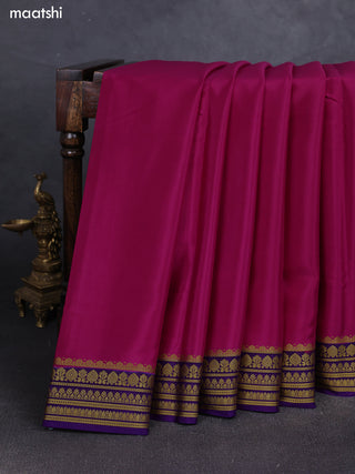 Magenta Pink& Violet Pure Mysore Silk Saree -Contarst Border