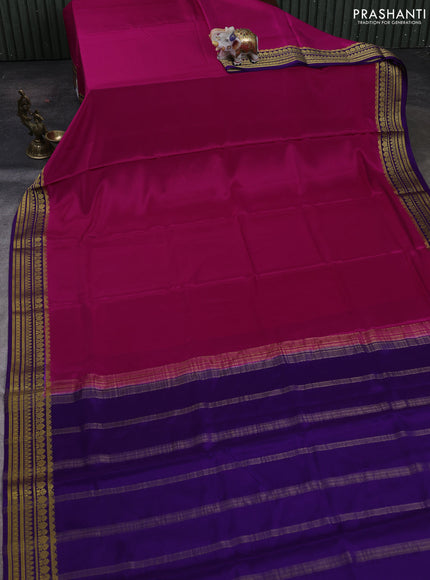 Magenta Pink& Violet Pure Mysore Silk Saree -Contarst Border