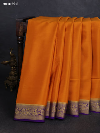 Mustard Yellow& Violet Pure Mysore Silk Saree -Contarst Border
