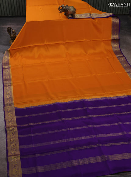 Mustard Yellow& Violet Pure Mysore Silk Saree -Contarst Border