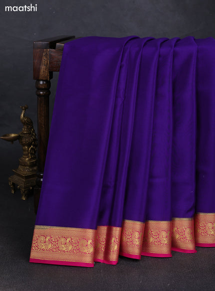 Violet & Pink Pure Mysore Silk Saree -Contarst Border