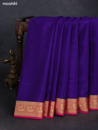 Violet & Pink Pure Mysore Silk Saree -Contarst Border