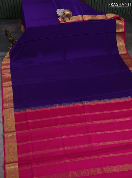 Violet & Pink Pure Mysore Silk Saree -Contarst Border
