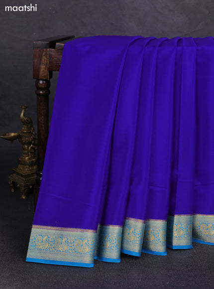 Royal Blue& Cs Blue Pure Mysore Silk Saree -Contarst Border