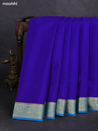 Royal Blue& Cs Blue Pure Mysore Silk Saree -Contarst Border