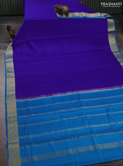 Royal Blue& Cs Blue Pure Mysore Silk Saree -Contarst Border