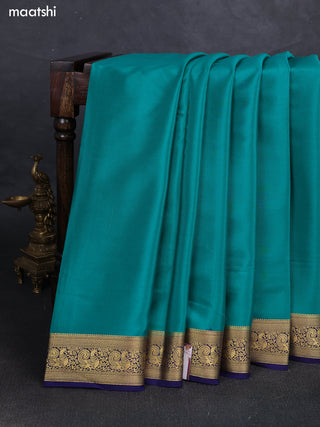 Teal Green& Navy Blue Pure Mysore Silk Saree -Contarst Border