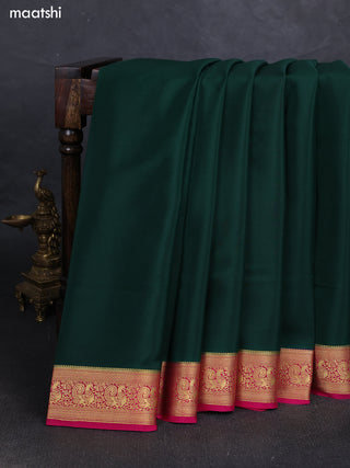 Bottle Green& Pink Pure Mysore Silk Saree -Contarst Border