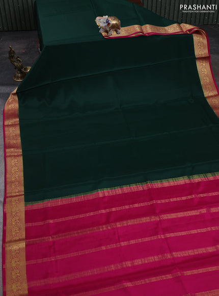 Bottle Green& Pink Pure Mysore Silk Saree -Contarst Border