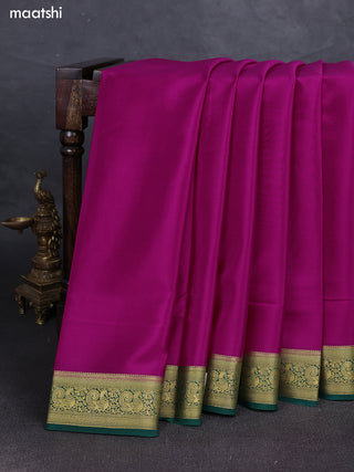 Pink& Green Pure Mysore Silk Saree -Contarst Border