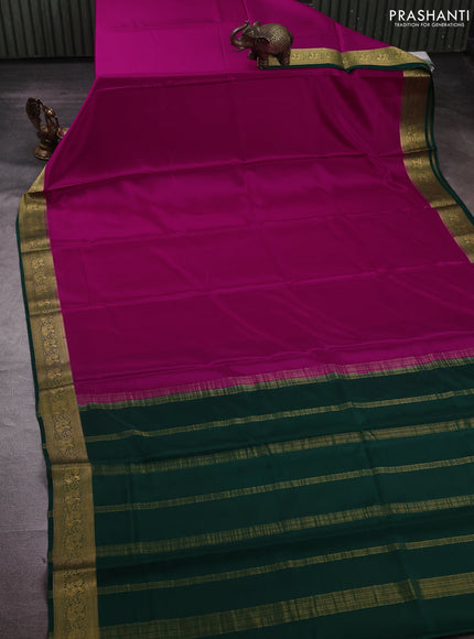 Pink& Green Pure Mysore Silk Saree -Contarst Border