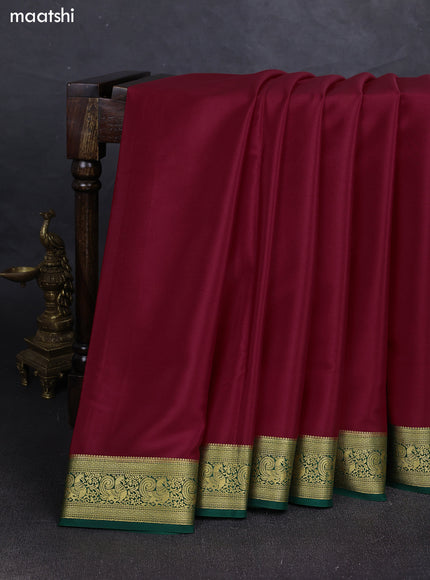 Red& Green Pure Mysore Silk Saree -Contarst Border
