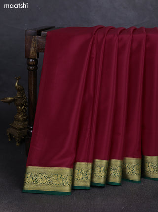 Red& Green Pure Mysore Silk Saree -Contarst Border